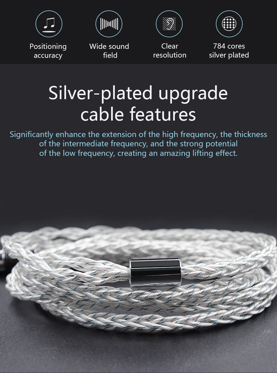 KZ Earphones Cable 8 Core Silver Blue Hybrid 784 Cores Silver Plated Upgrade Cable 2Pin 3.5mm Plug Heaset Wire KZ ZSXPRO ZS10PRO