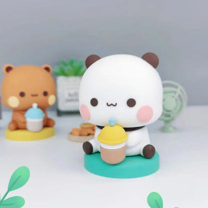Cute Kawaii Bubu Dudu Panda Bear Figure Cartoon Exciting Bear Miniatures Collectible Animal Toy Doll Ornament Home Derocation Beauty World Shop