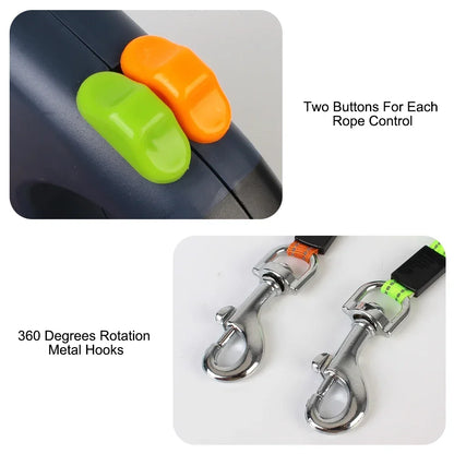 Automatic Retractable Two-End Pet Leash Dog Leash With Flashlight One Tow Two Easy To Walk Your Dog