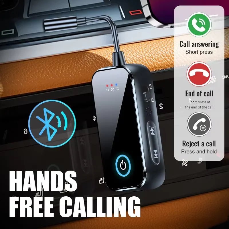 Bluetooth 6.0 AUX Audio Transmitter Receiver 2 IN 1 Wireless Adapter 3.5MM With Mic HiFi Stereo Music For Car TV PC Airplane Beauty World Shop