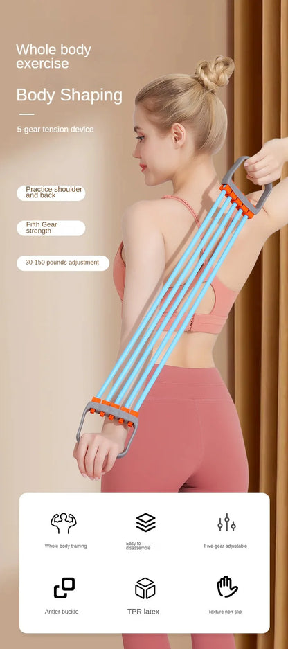 Full Body Workout Set - Chest Expander with 5 Removable Resistance Bands for Pilates, Push Ups, and Muscle Training - Strengthen Beauty World Shop