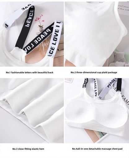 Sports underwear Women Yoga Fitness Seamless Crop Top Wide Letter Straps Comfortable Workout Activewear Beauty World Shop