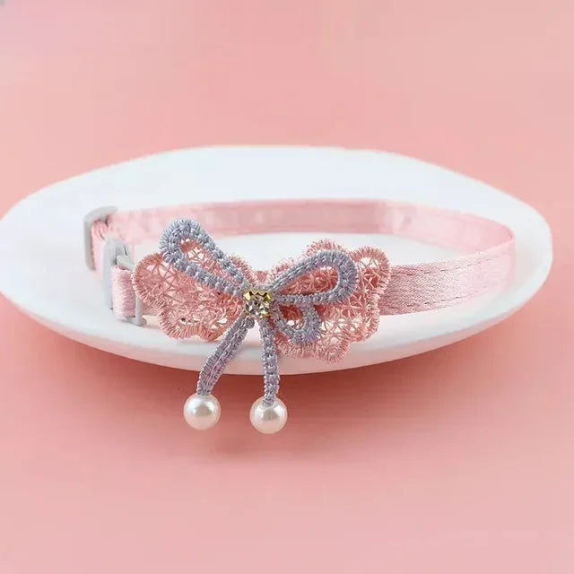 Pet Collar Pink Lace Bow Hanging Bead Cat Choker Bell Dog Cat Supplies Pet Accessories Dog Accessories Dog Cat Products Beauty World Shop