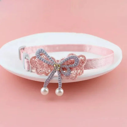 Pet Collar Pink Lace Bow Hanging Bead Cat Choker Bell Dog Cat Supplies Pet Accessories Dog Accessories Dog Cat Products Beauty World Shop