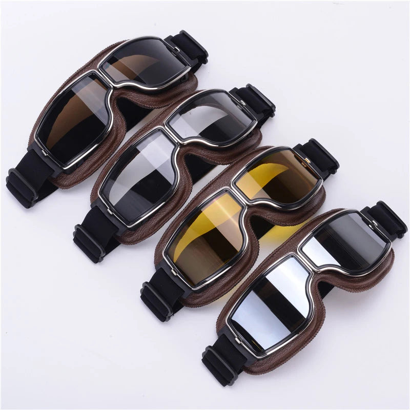 Motorcycle Glasses Windproof Motorcycle Helmet Glasses Sunglasses Retro Universal Folding Leather Retro Motorcycle Accessories Beauty World Shop