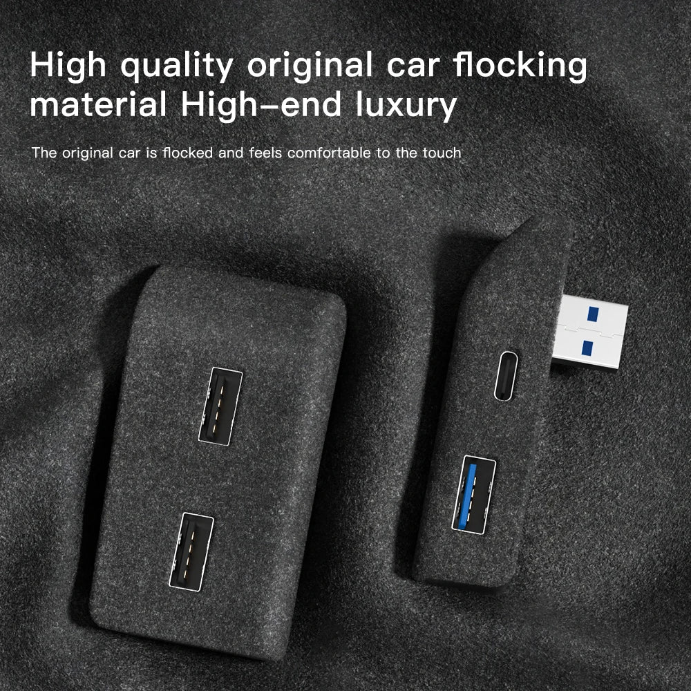 YZ Glove Box Docking Station For Tesla Model 3 Y Juniper Highland Quick Charger 4 USB Shunt Hub Flocking Adapter Powered Splitte Beauty World Shop