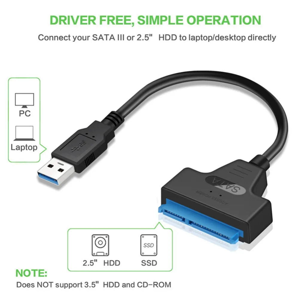 Sata To USB 3.0 Adapter Cable USB To SATA 3 Cable Support 22 Pin 2.5 Lnche External HDD SSD Hard Disk Computer Connector Fit Beauty World Shop