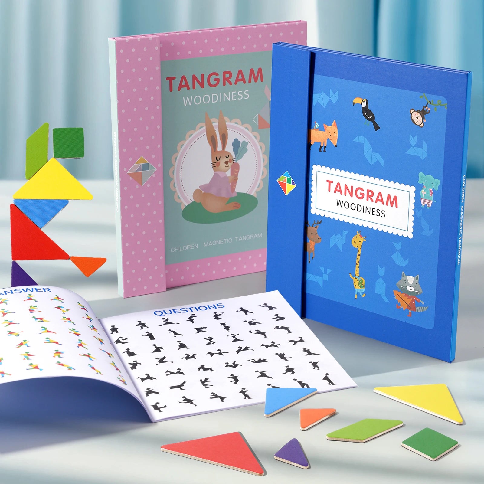 Magnetic Wooden Tangram Block Puzzle Game for Kids - Montessori Educational Intelligence Jigsaw Children's Gift Beauty Fashion
