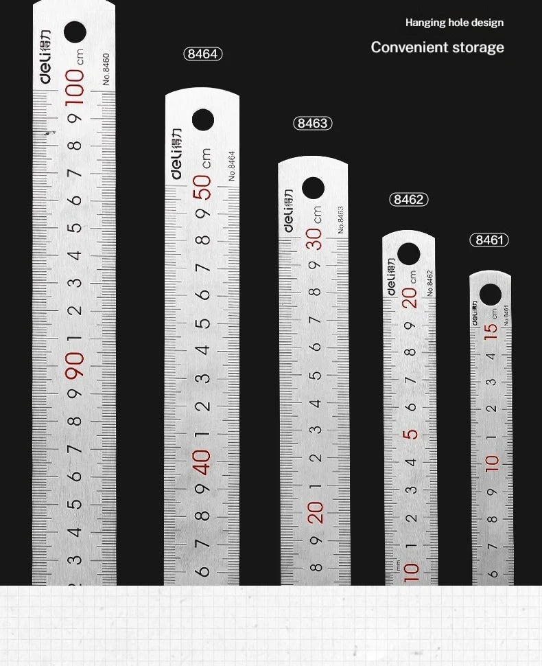 Deli Stainless Steel Ruler for Students And Woodworkers Straight Edge Measuring Tool for Drawing And Drafting 15/20/30/50cm Beauty World Shop