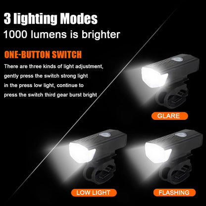 Bicycle Front Rear Light Set LED Rechargeable MTB Bike Head Light Cycling Red Warning Tail Light Accessories for Night Riding Beauty World Shop