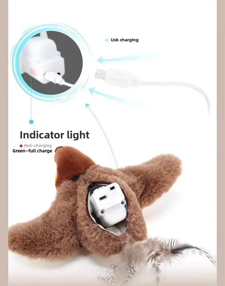 Interactive Cat Toys, Rechargeable Chirping Flapping Bird with Catnip for Indoor Cats, Touch Activated Plush Toys for Cats
