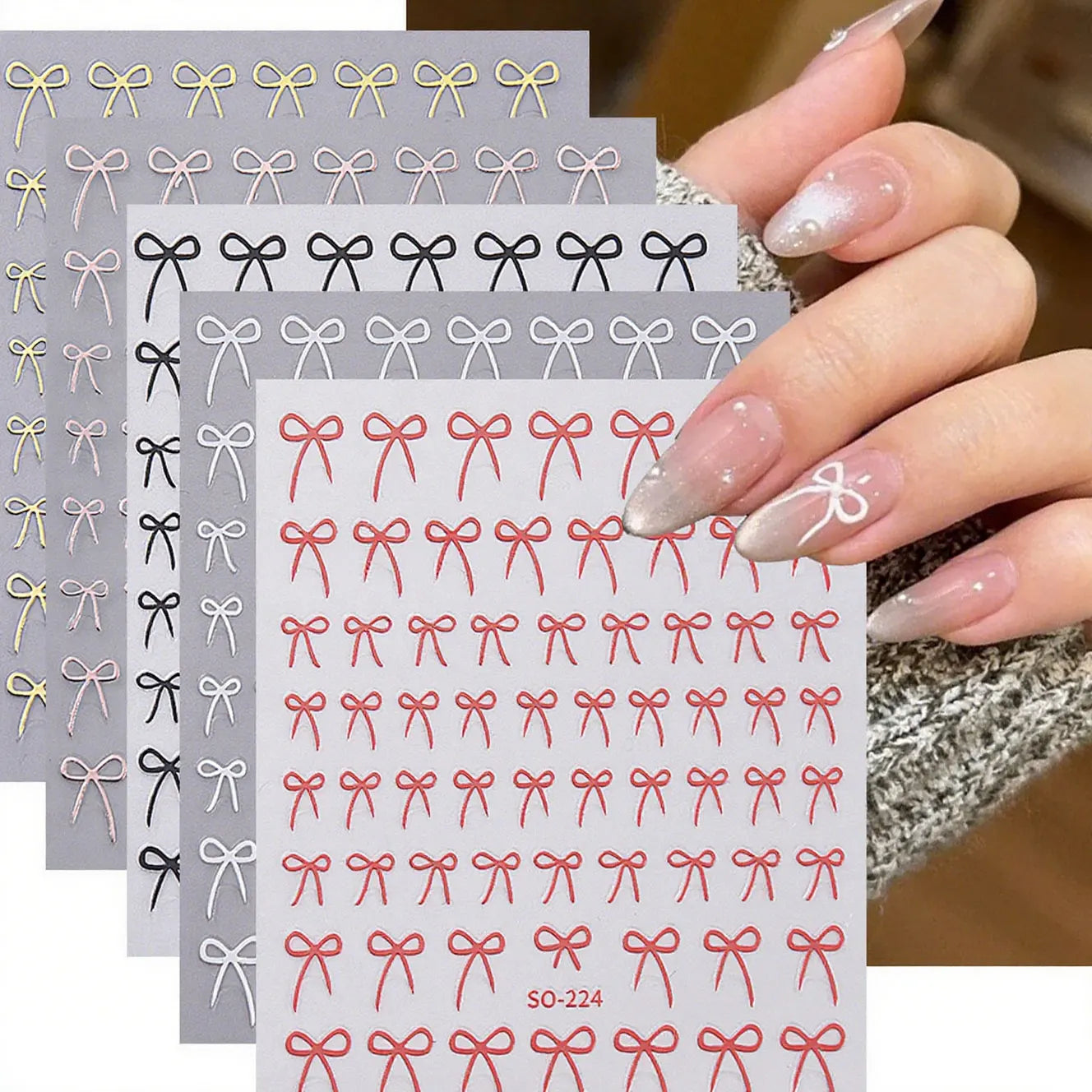 8pcs Mixed Color Bow Nail Art Stickers 3D Cute Red Black Pink Bowknot Nail Charms Foils Gold Laser Effect Bow Manicure Decor Beauty World Shop