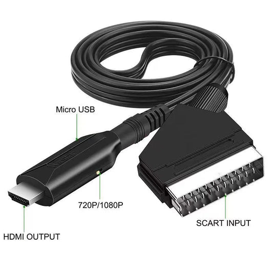 SCART to HDMI Converter Cable Video Audio Converter Adapter Scart in HDMI Out Suport 720P/1080P Switch for HDTV DVD Beauty World Shop