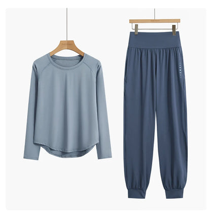DRUR 2pcs Yoga Set Women Sports Pants Sets 2 Piece Sportswear Outfit Female Long Sleeve Fitness Top High Waist Sweatpants Suits Beauty World Shop