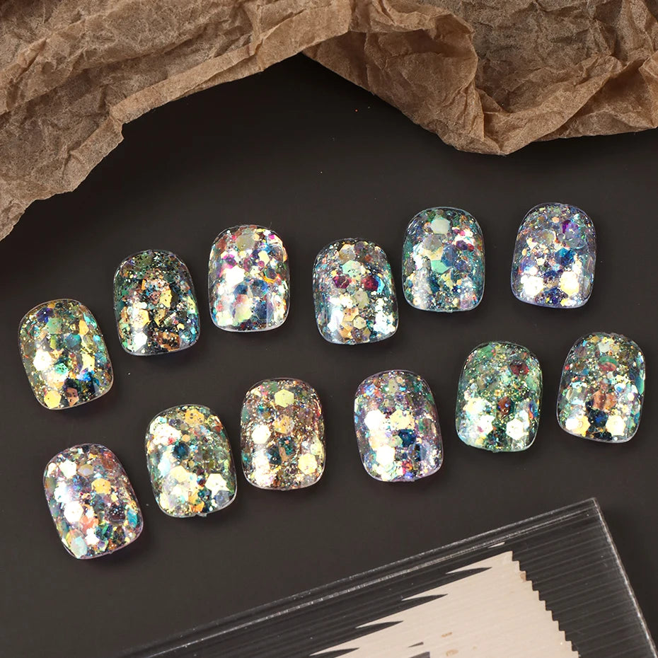 12 Grids Shimmery Mermaid Hexagon Nail Art Glitter Sequins Holographic Mirror Nail Powder Flakes Nail Charms Decoration Manicure Beauty World Shop