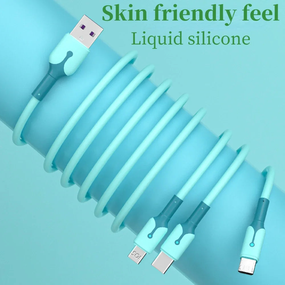 3 In 1 Mobile Phone 5A Super Fast Charging Type-C Usb Charging Cable for IPhone, Xiaomi, Android, Huawei Vivo Charging Cable Beauty World Shop