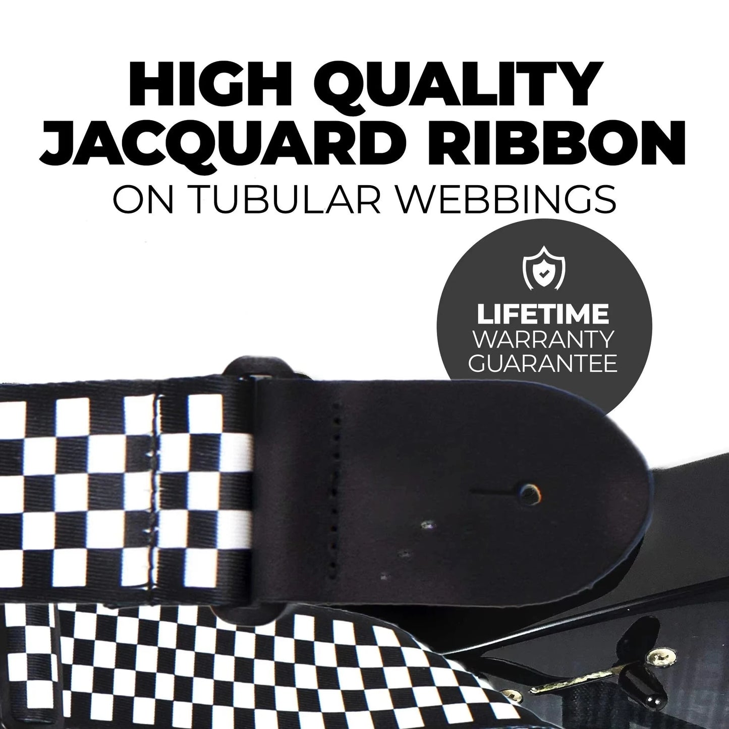 10pcs Guitar Shoulder Strap, Black and White Squares Pattern Adjustable Guitar Shoulder Strap Includes 5 Guitar Picks and 1 Hold Beauty World Shop