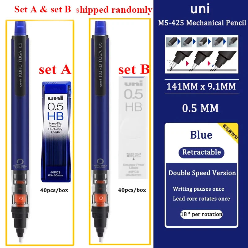 UNI KURUTOGA Mechanical Pencil M5-452 Creative Writing Continuous Sketch 0.5mm Lead Automatic Rotating Mechanical Pencil Beauty World Shop