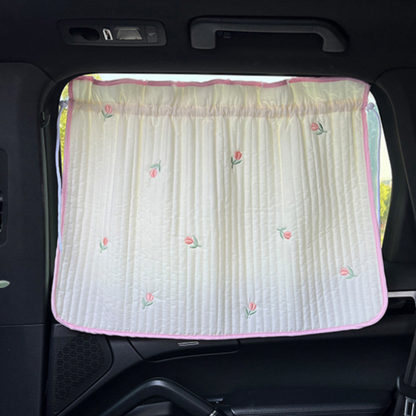 Cute Cartoon Embroidered Thickened Cotton Baby Car Window Sunshade Cover UV Protection Suction Cup Installed Sliding Curtain Beauty World Shop