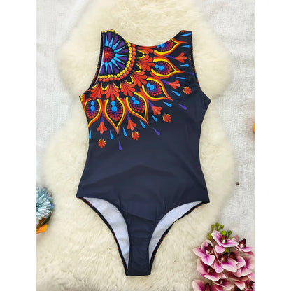 2026 New Printed One-piece Swimsuit Classic Printed Lace Up Swimsuit Women's Push Up Flower One-piece Suit Beach Wear For Female Beauty World Shop