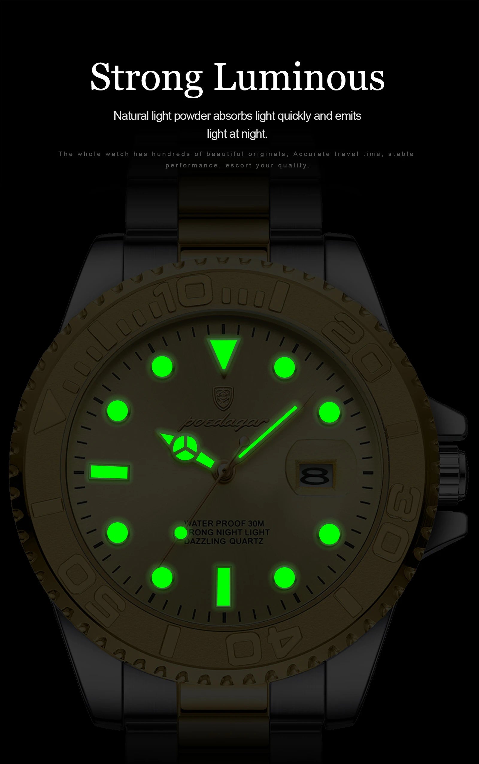POEDAGAR Original Luxury Man Wristwatch Waterproof Luminous Date Men Watch Stainless Steel Fashion Business Men's Quartz Watches Beauty World Shop