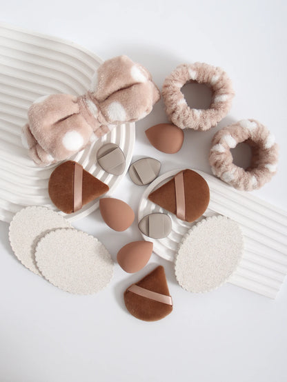 15Pcs Multi-Colored Fluffy Headband and Makeup Sponge Set-Sweet Style, Perfect Beauty Assistant Beauty World Shop