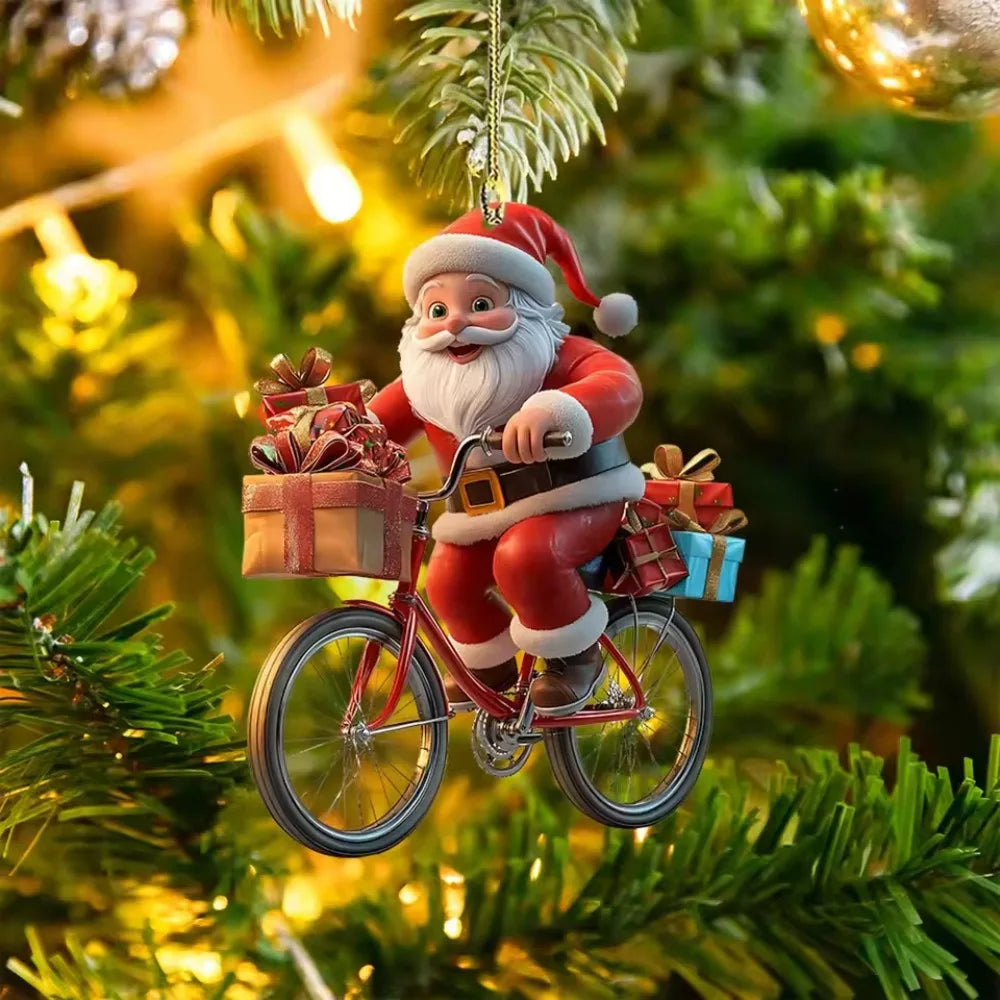 2d Acrylic Winter Decorative Hanging Cartoon Santa Claus Bicycle Gifts Christmas Pendants Christmas Tree Decoration Beauty World Shop