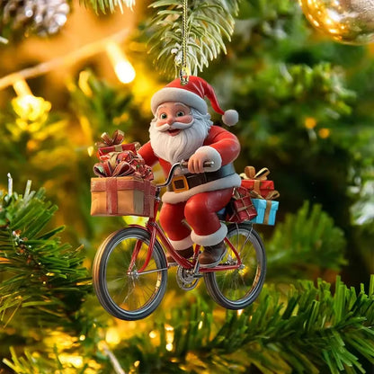 2d Acrylic Winter Decorative Hanging Cartoon Santa Claus Bicycle Gifts Christmas Pendants Christmas Tree Decoration Beauty World Shop