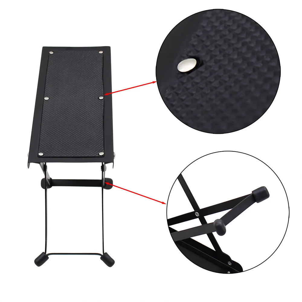 Guitar Foot Stool 4 Position Height Adjustable Foldable Guitar Pedal Foot Rest Step Footstool Black for Guitar Pedal Accessories Beauty World Shop