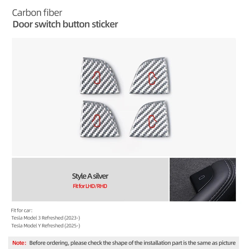 For Tesla Model Y 2019-2025 Juniper Model 3 Highland 2024 Carbon Fiber Car Interior Door Switch Button Trim Stickers Accessories Beauty World Shop