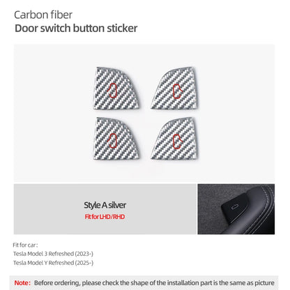 For Tesla Model Y 2019-2025 Juniper Model 3 Highland 2024 Carbon Fiber Car Interior Door Switch Button Trim Stickers Accessories Beauty World Shop