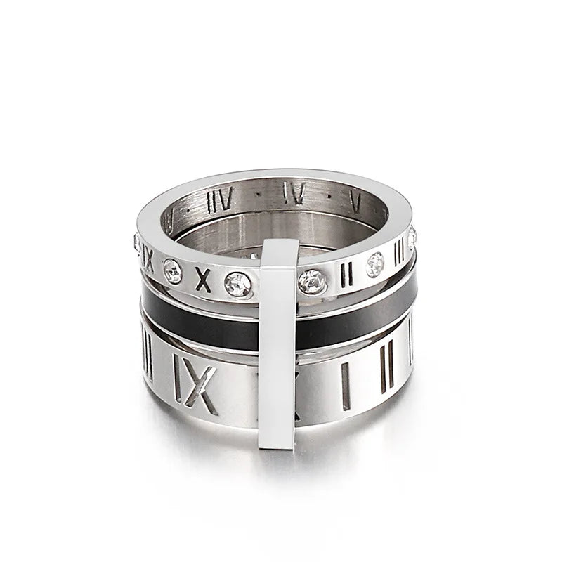 Three Layers Roman Numerals Ring for Women Luxury Stainless Steel Rotatable Crystal Finger Rings Female Wedding Trendy Jewelry Beauty World Shop