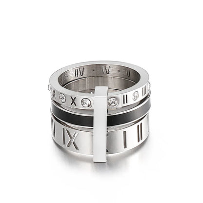 Three Layers Roman Numerals Ring for Women Luxury Stainless Steel Rotatable Crystal Finger Rings Female Wedding Trendy Jewelry Beauty World Shop