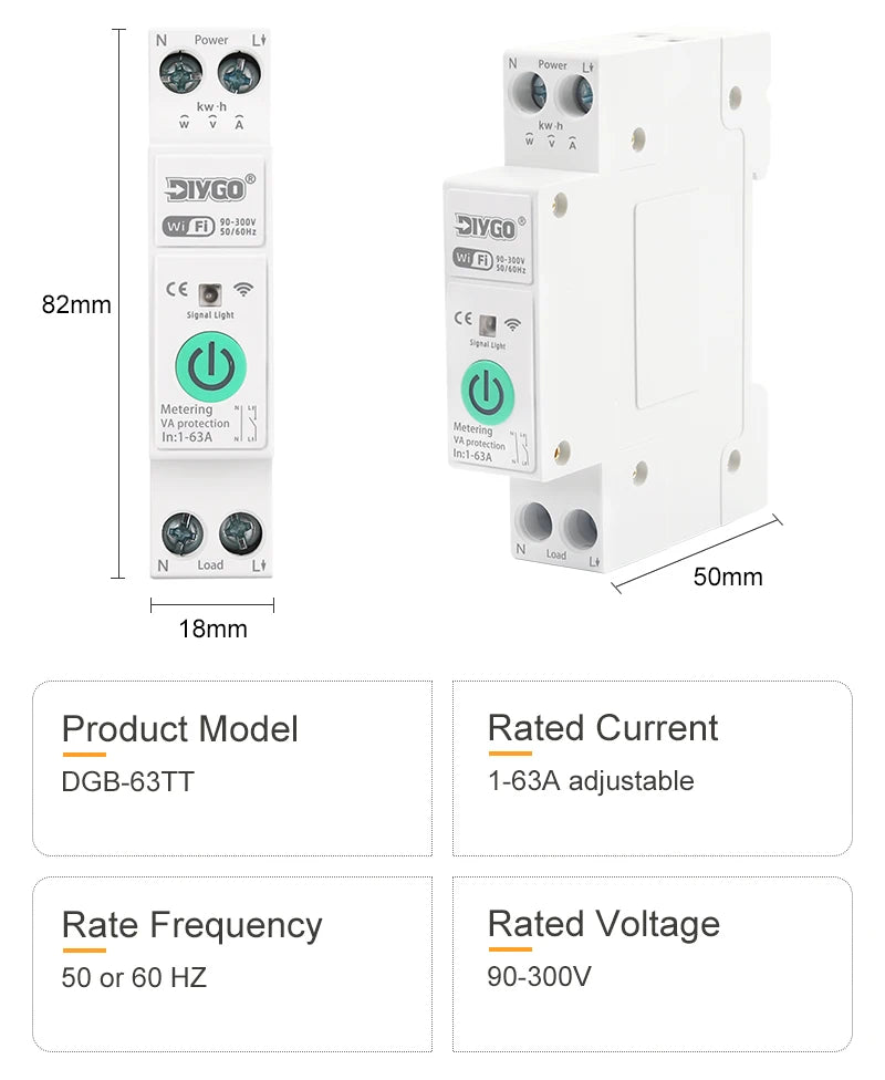 Tuya WIFI Smart Circuit Breaker 1P+N Over-Voltage/Current/Power Protector Under Voltage Protection Voice Remote Control Switch Beauty World Shop