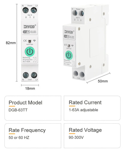 Tuya WIFI Smart Circuit Breaker 1P+N Over-Voltage/Current/Power Protector Under Voltage Protection Voice Remote Control Switch Beauty World Shop
