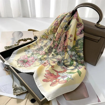Luxury Print imitation Silk Square Scarf Women Spring Neck Tie Shawl Wraps Female Hair Hand Wrist Headkercheif Hijab Bandana Beauty World Shop