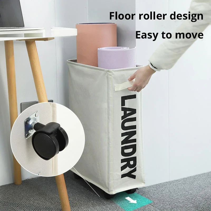 Rolling Slim Laundry BasketWithStandFoldable Waterproof Sorter AndOrganizerOn Wheels Tall Thin DirtyLaundryHamper Basket Beauty World Shop