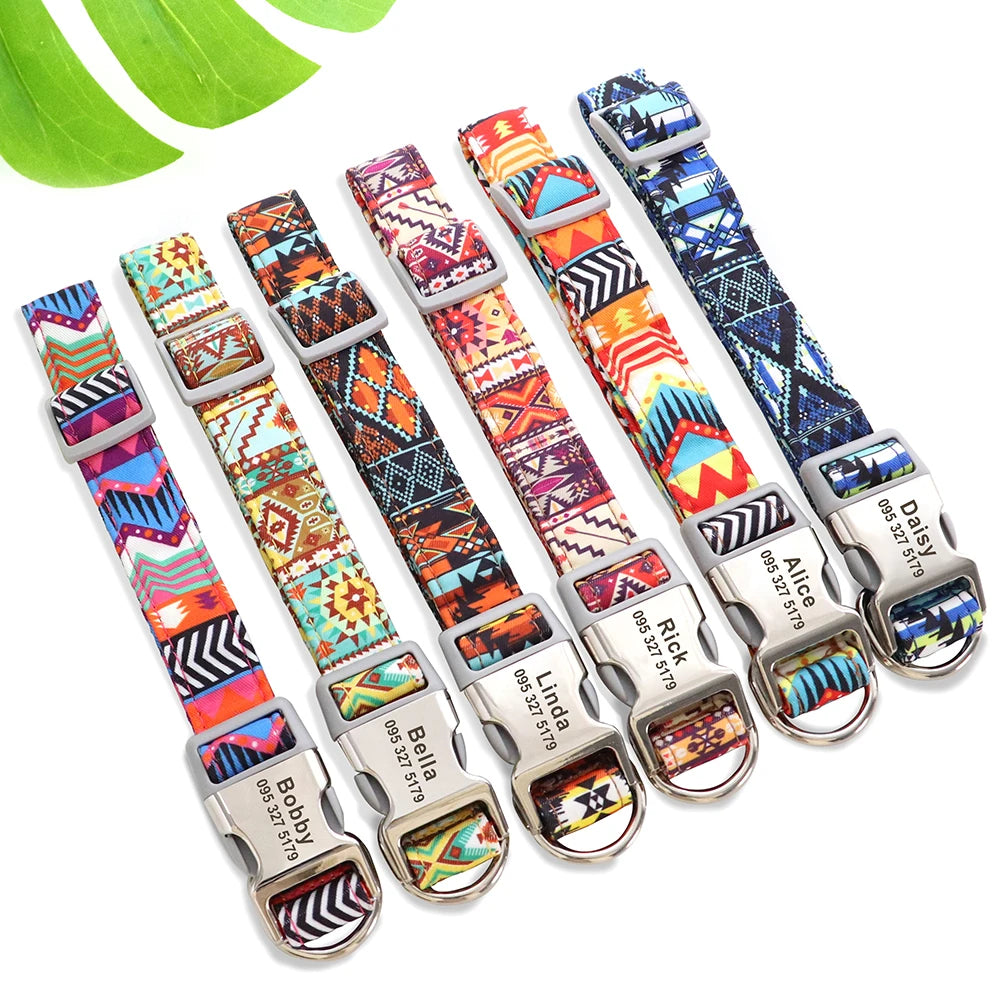 Adjustable Nylon Dog Collar Personalized Dogs Cat ID Collars With Engraved Name Buckle Anti-lost for Small Medium Large Dogs Beauty World Shop