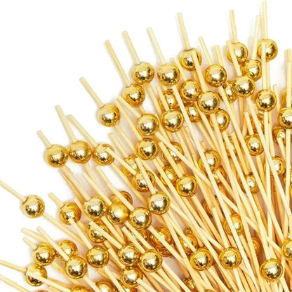 200/100/25Pcs Gold Pearl Cocktail Picks Food Fruit Picks Wedding Party Disposable Cake Dessert Cocktail Sticks Toothpick Skewer Beauty Trend Shop