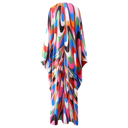 Fashion 2024 Spring Summer New Style Bohemia Casual Dresses O-Neck Batwing Sleeve Striped Printed Irregularity Loose Dress Beauty World Shop