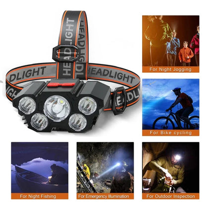 5 LED Headlamp Rechargeable with Built in Battery Strong Light Headlight Camping Adventure Fishing Head Light Flashlight Beauty Fashion