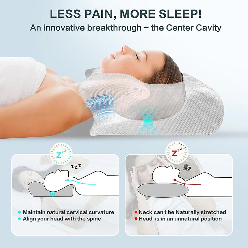 1pc Memory Foam Cervical Pillow, 2 in 1 Ergonomic Contour Orthopedic Pillow for Neck Pain, Contoured Support Pillows,Neck Pillow Beauty World Shop