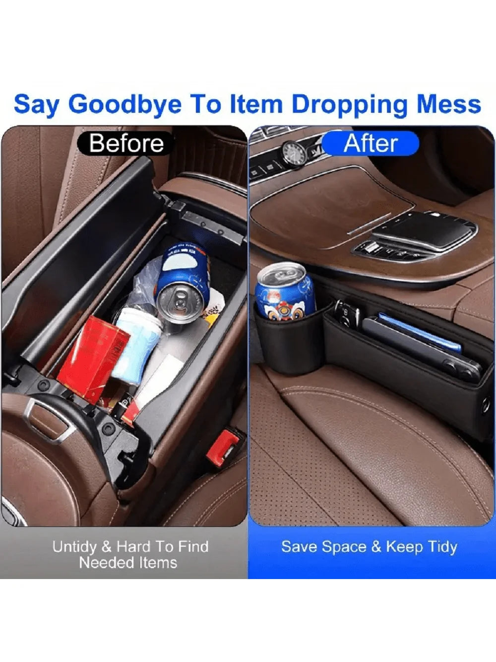 Universal Car Seat Gap Organizer Storage Box Multifunction Leather Crevice Side Storage Pocket Wallet Keys Card with Cup Holder Beauty World Shop