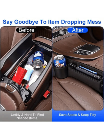 Universal Car Seat Gap Organizer Storage Box Multifunction Leather Crevice Side Storage Pocket Wallet Keys Card with Cup Holder Beauty World Shop