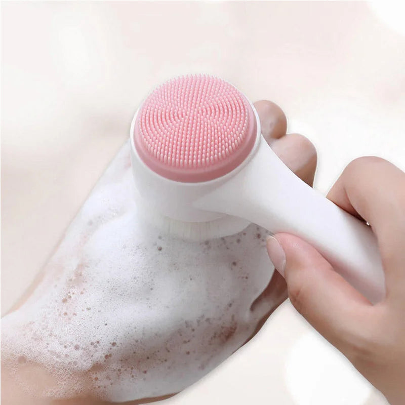3D Double Silicone Facial Cleansing Brush Manual Massage Facial Brush Soft Bristles Exfoliator Double Sided Face Wash Brush Beauty World Shop