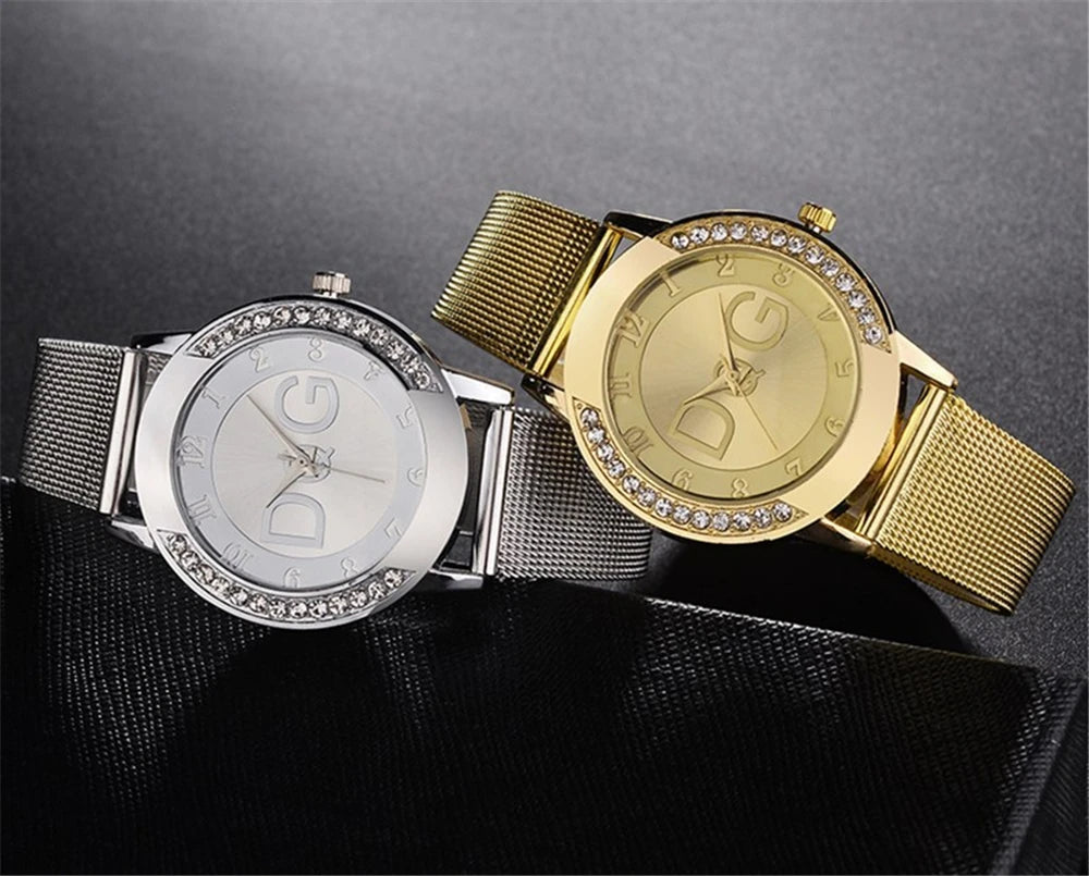 Fashion DQG Brand Starry Sky Diamond encrusted Women's Quartz Watch Casual Stainless Steel Gold Mesh Strap Women's Dress Watches Beauty World Shop
