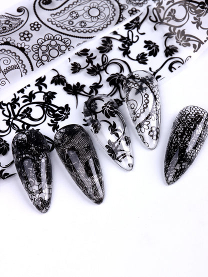 10 Sheets Lace Nail Foil White & Black Nail Stickers Design Transfer Foils Starry Sky Paper Nail Art Foil Decals for Nails Salon Beauty World Shop