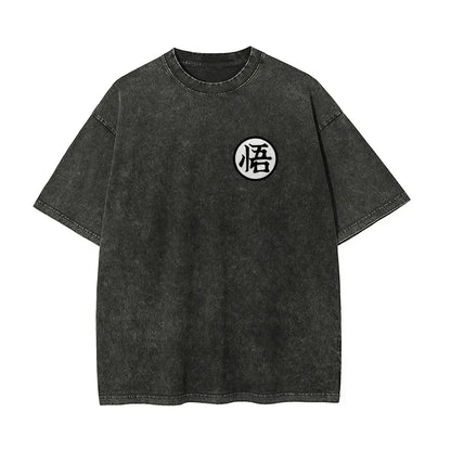 Anime Dragon Ball Cosplay Washed T-Shirt Cotton Short Sleeve Loose Large Casual Sports Fitness T-Shirt Men's Harajuku Clothing Beauty World Shop