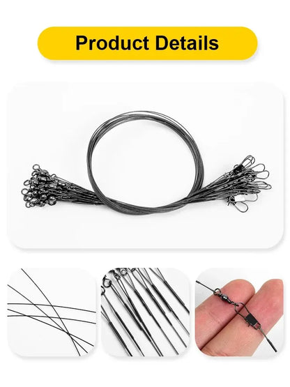 20PC Anti Bite Steel Fishing Line 15/20/25/30cm Steel Wire Leader With Swivel Fishing Accessory Fishing Wire Olta Leadcore Leash Beauty World Shop