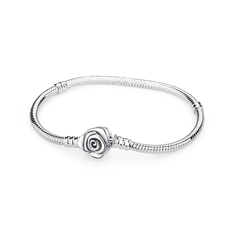 Original 925 Sterling Silver Bracelets Bangles Love Heart Clip Charms Beads Snake Chains For Women Rose Gold DIY Luxury Jewelry Beauty World Shop